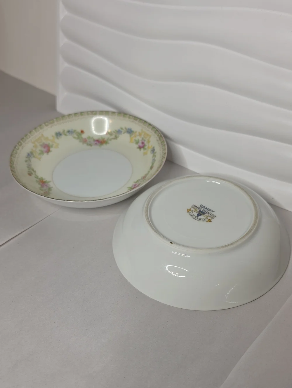 Vintage Floral Rim Porcelain Dinner Bowls By Sampy - Virginia Pattern - Set Of 2